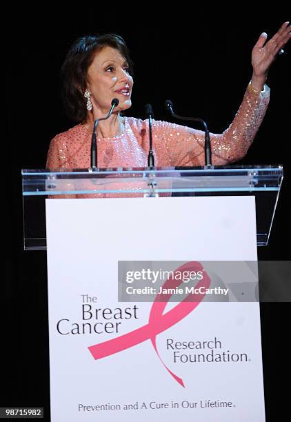 Evelyn Lauder speaks at the 2010 Breast Cancer Research Foundation's Hot Pink Party at The Waldorf=Astoria on April 27, 2010 in New York City.