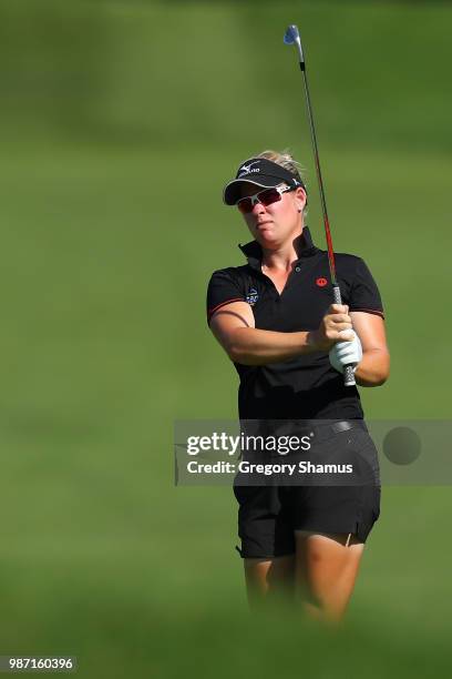 Nicole Broch Larsen of Denmark hits her second shot on the first hole during the second round of the 2018 KPMG PGA Championship at Kemper Lakes Golf...