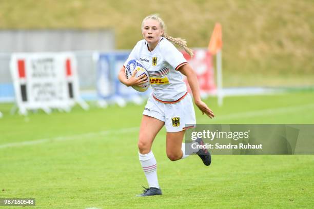 Laura Schwinn of Germany during the Grand Prix Series - Rugby Seven match between Spain and Germany on June 29, 2018 in Marcoussis, France.