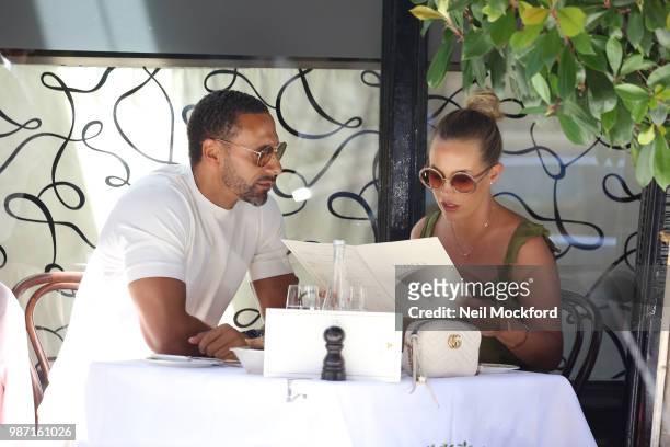 Kate Wright and Rio Ferdinand seen having lunch at Scott's Restaurant in Mayfair on June 29, 2018 in London, England.