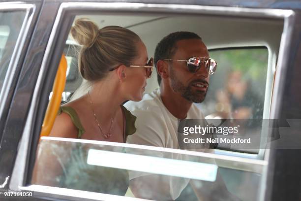 Kate Wright and Rio Ferdinand seen having lunch at Scott's Restaurant in Mayfair on June 29, 2018 in London, England.