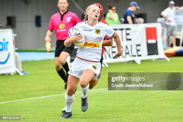 Laura Schwinn of Germany during the Grand Prix Series - Rugby Seven match between Spain and Germany on June 29, 2018 in Marcoussis, France.