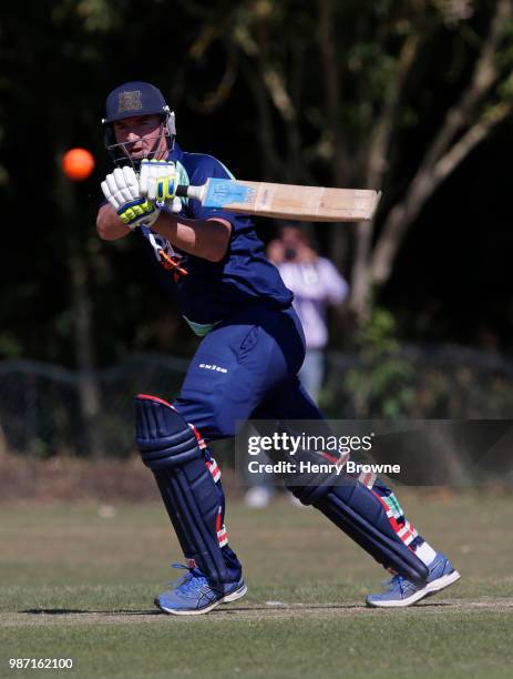 Mal Loye of PCA England Masters during the Leigh Academies Trust v PCA England Masters match at Bexley Cricket Club on June 29, 2018 in London,...