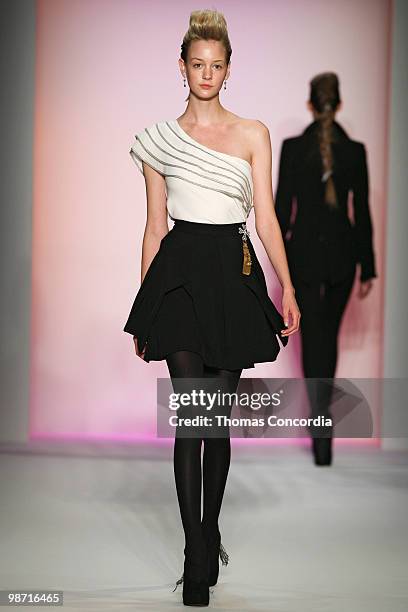 Model walks the runway wearing Abaete By Laura Poretzky Fall 2009 at The Altman Building on February 13, 2009 in New York City.