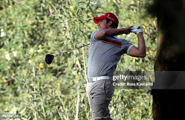 Pablo Larrazabal of Spain on the 5th tee during the pro-am event prior to the Open de Espana at the Real Club de Golf on April 28, 2010 in Seville,...