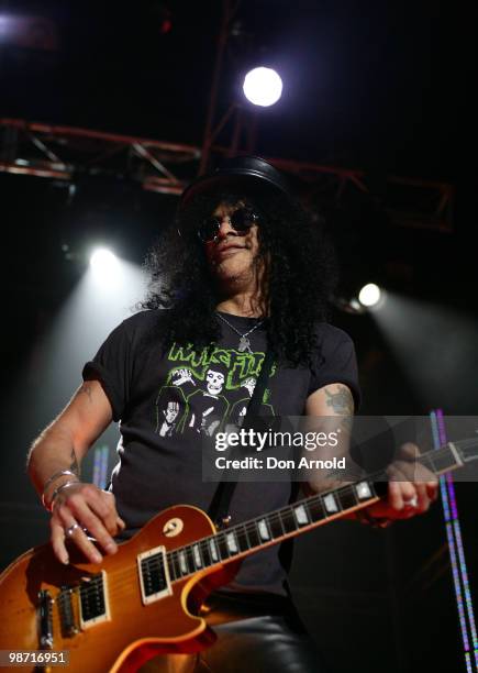 Slash performs on stage at the "MTV Classic: The Launch" music event at the Palace Theatre on April 28, 2010 in Melbourne, Australia. The event marks...