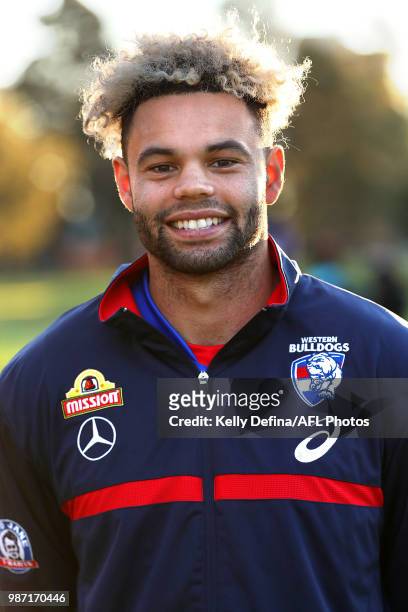 Jason Johannisen poses for a portrait during the inaugural "Great African-Australian Football Story" 2018 event at IKON Park on June 06, 2018.