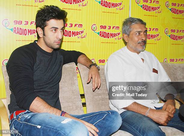 Ranbir Kapoor with director Prakash Jha at a promotional event for Rajneeti in Mumbai on April 27, 2010.