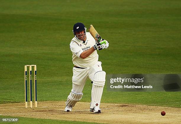 Anthony McGrath of Yorkshire hits the ball towards the boundary during the LV County Championship match between Yorkshire and Durham at Headingley...