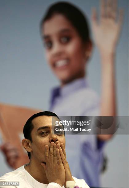 Actor and brand ambassador of National School Sanitation Initiative Aamir Khan at the launch of the government's school sanitation programme in New...