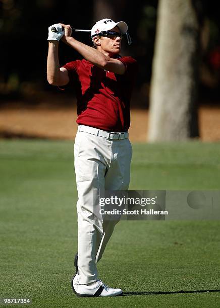 Nick O'Hern hits a shot during the second round of the Verizon Heritage at the Harbour Town Golf Links on April 16, 2010 in Hilton Head lsland, South...