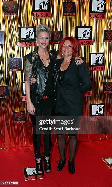 Ruby Rose and her mother Katia Langenheim arrive at the "MTV Classic: The Launch" music event at the Palace Theatre on April 28, 2010 in Melbourne,...