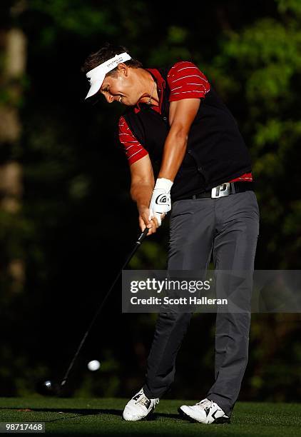 Fredrik Jacobson hits a shot during the second round of the Verizon Heritage at the Harbour Town Golf Links on April 16, 2010 in Hilton Head lsland,...