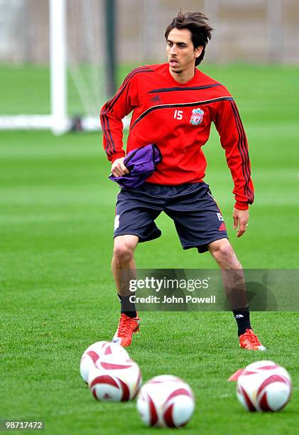 Yossi Benayoun of Liverpool in action during a training session prior to their UEFA Europa League semi-final, second leg match against Athletico...