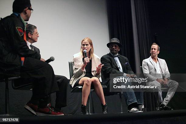 David Koh, Jeffrey Deitch, Director Tamra Davis, Fab 5 Freddy and artist Kenny Scharf attend a special screening of Jean-Michel Basquiat: The Radiant...