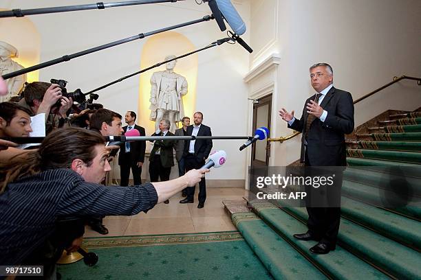 Chamber chairman Patrick Dewael gives a press conference at the Chamber, in the Belgian federal parliament in Brussels, on April 28, 2010. Belgium's...