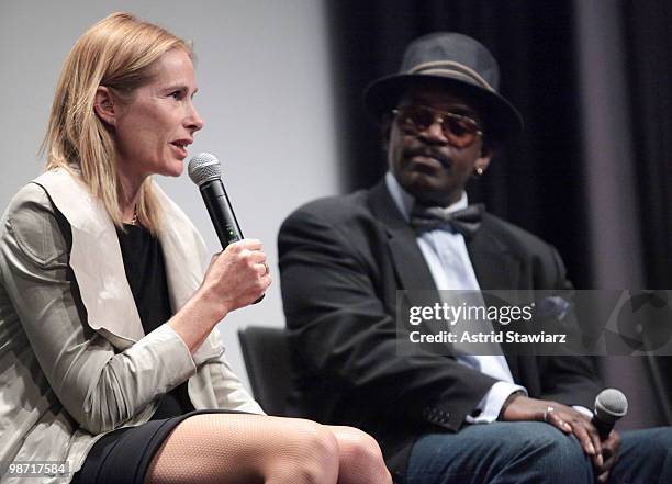 Tamra Davis and Fab 5 Freddy attend a special screening of Jean-Michel Basquiat: The Radiant Child presented by NOWNESS & Arthouse Films at MOMA on...
