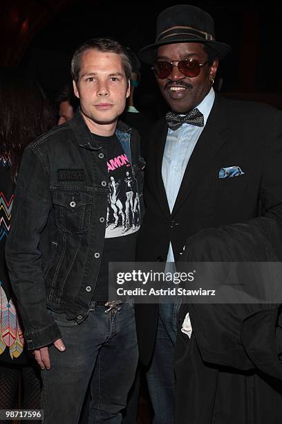 Shepard Fairey and Fab 5 Freddy attend the after party for NOWNESS & Arthouse Films' special screening of Jean-Michel Basquiat: The Radiant Child at...