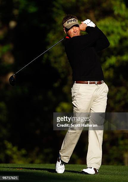 Ted Purdy hits a shot during the second round of the Verizon Heritage at the Harbour Town Golf Links on April 16, 2010 in Hilton Head lsland, South...