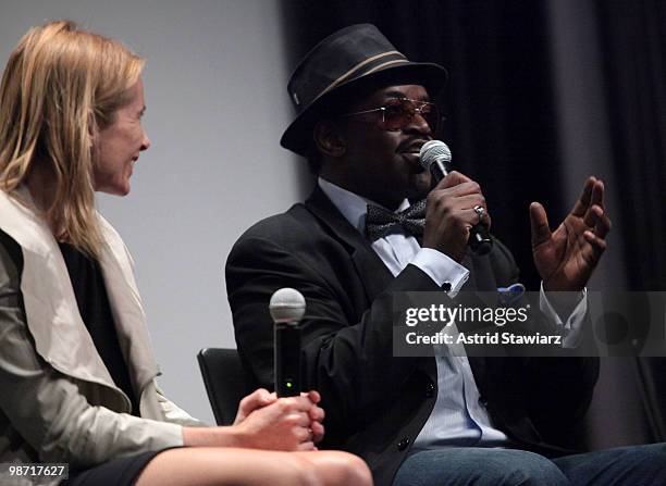 Tamra Davis and Fab 5 Freddy attend a special screening of Jean-Michel Basquiat: The Radiant Child presented by NOWNESS & Arthouse Films at MOMA on...