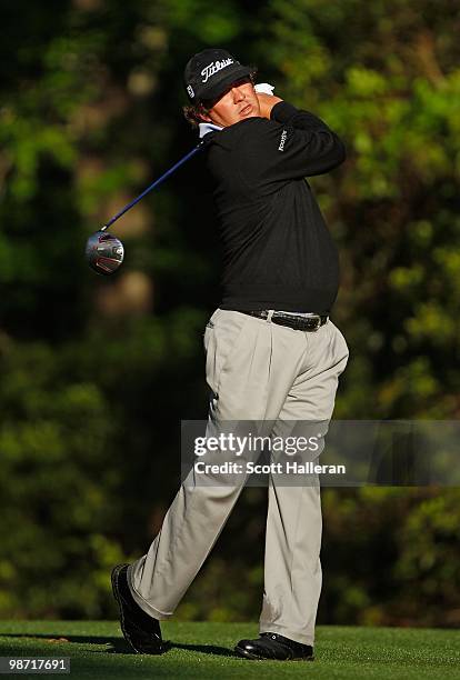 Jason Dufner hits a shot during the second round of the Verizon Heritage at the Harbour Town Golf Links on April 16, 2010 in Hilton Head lsland,...