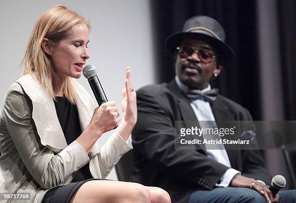 Tamra Davis and Fab 5 Freddy attend a special screening of Jean-Michel Basquiat: The Radiant Child presented by NOWNESS & Arthouse Films at MOMA on...