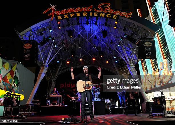 Recording artist Luke Bryan performs during the Academy of Country Music all-star concert at the Fremont Street Experience April 17, 2010 in Las...