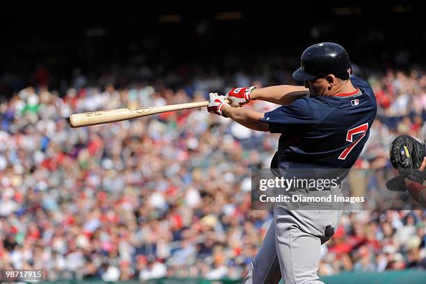 Outfielder J. D. Drew of the Boston Red Sox hits a home run during the top of the second inning of an exhibition game on April 3, 2010 against the...