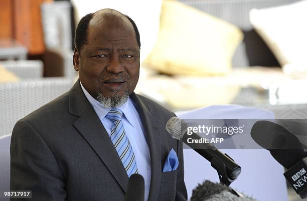 Joachim Chissano, head of the mediation of the SADC talks to journalists during the Madagascar political talks on April 28, 2010 in Pretoria. AFP...