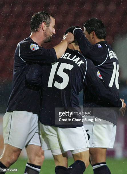 Tom Pondeljak of Melbourne Victory celebrate with his team mate after score during the AFC Champions League group E match between Seongnam Ilhwa FC...