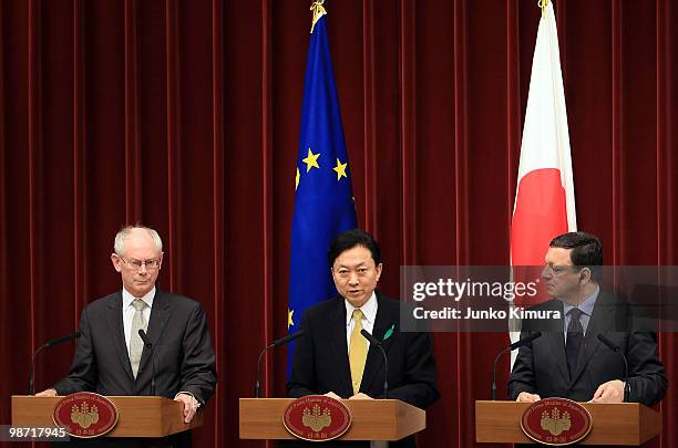 European Council President Herman Van Rompuy , European Commission President Jose Manuel Barroso and Japanese Prime Minister Yukio Hatoyama attend a...