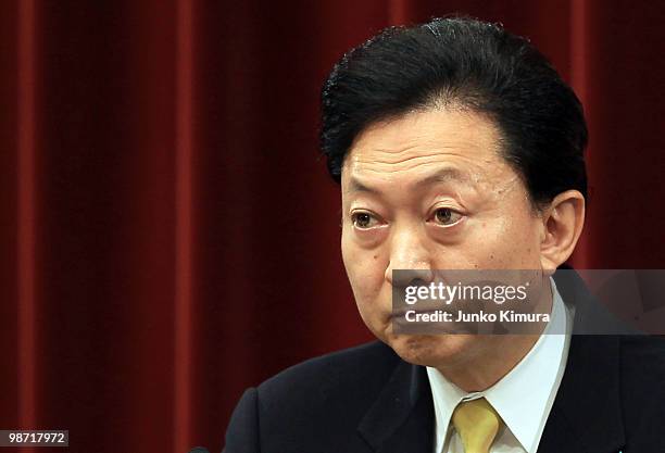 Japanese Prime Minister Yukio Hatoyama attends a joint press conference with European Council President Herman Van Rompuy and European Commission...