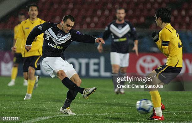 Tom Pondeljak of Melbourne Victory in action for his second score during the AFC Champions League group E match between Seongnam Ilhwa FC and...