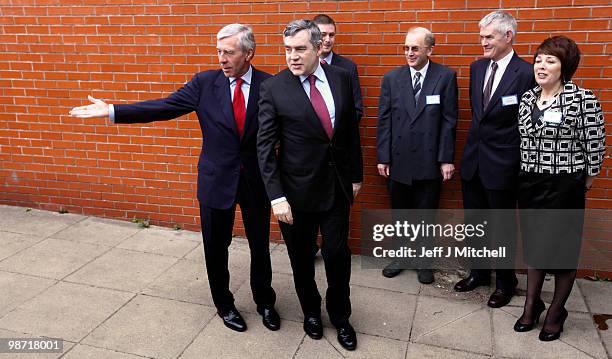 Prime Minister Gordon Brown and Jack Straw campaign at a Honeywell community centre on April 28, 2010 in Oldham, England. The General Election, to be...