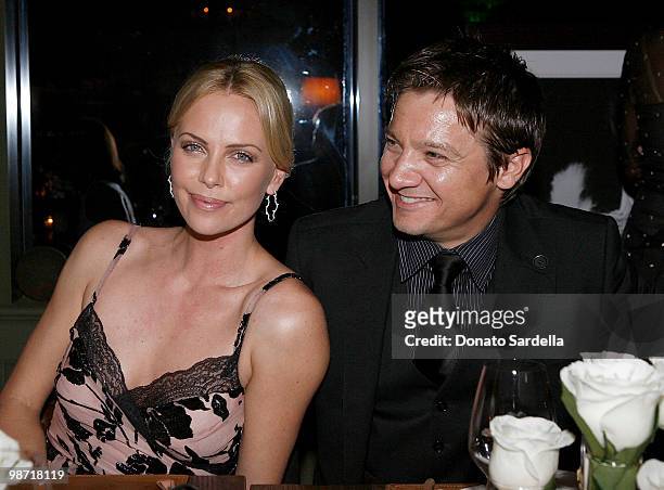 Actress Charlize Theron and actor Jeremy Renner attend Dior & Vogue Celebrate the Charlize Theron Africa Outreach Project at Soho House on April 27,...