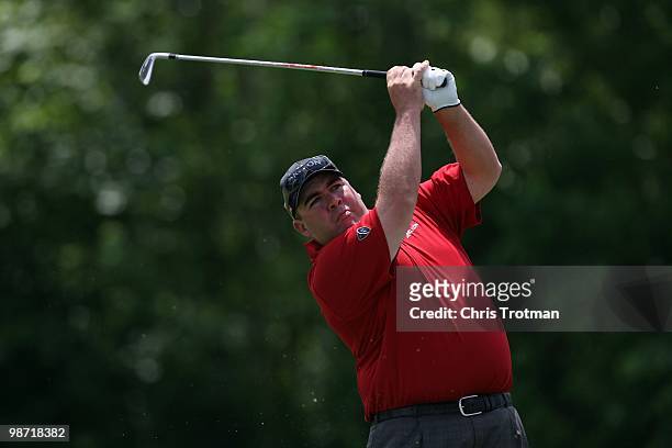 Kevin Stadler tees off on the 14th hole during the first round of the Zurich Classic at TPC Louisiana on April 22, 2010 in Avondale, Louisiana.