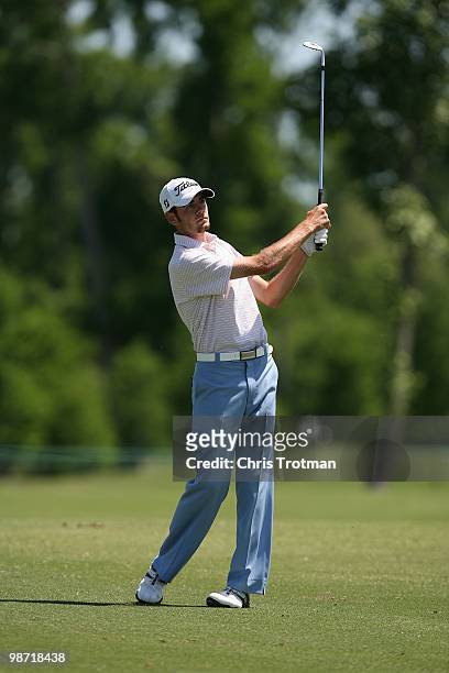 Troy Merritt watches his shot during the final round of the Zurich Classic at TPC Louisiana on April 25, 2010 in Avondale, Louisiana.