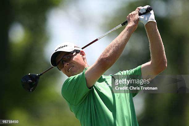 John Sendenhits a shot during the final round of the Zurich Classic at TPC Louisiana on April 25, 2010 in Avondale, Louisiana.