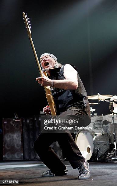 Roger Glover of Deep Purple performs on stage during their concert at the Sydney Entertainment Centre on April 28, 2010 in Sydney, Australia.