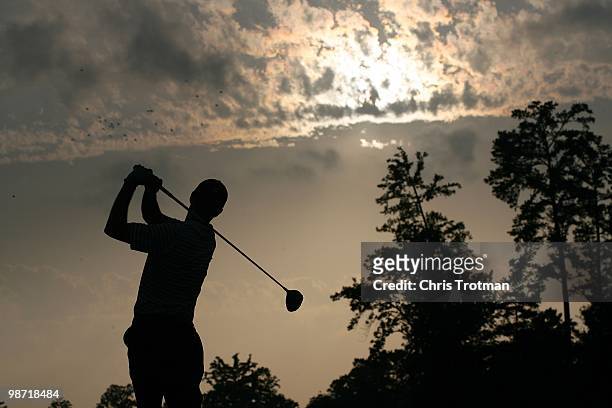 John Senden of Australia tees off on the fourth hole during the fourth round of the Zurich Classic at TPC Louisiana on April 24, 2010 in Avondale,...