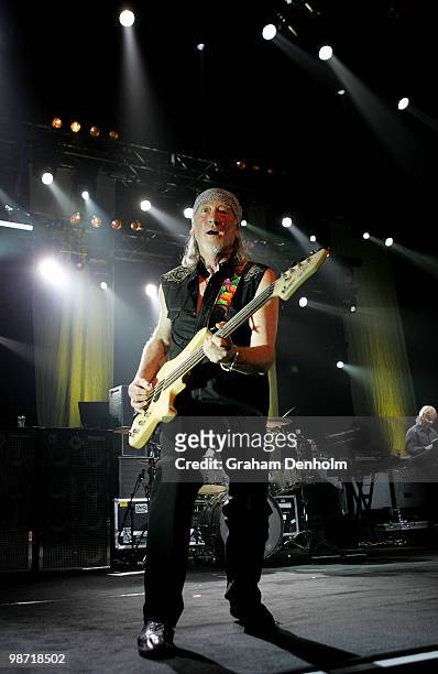 Roger Glover of Deep Purple performs on stage during their concert at the Sydney Entertainment Centre on April 28, 2010 in Sydney, Australia.