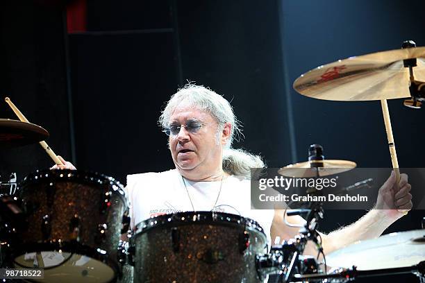 Ian Paice of Deep Purple performs on stage during their concert at the Sydney Entertainment Centre on April 28, 2010 in Sydney, Australia.