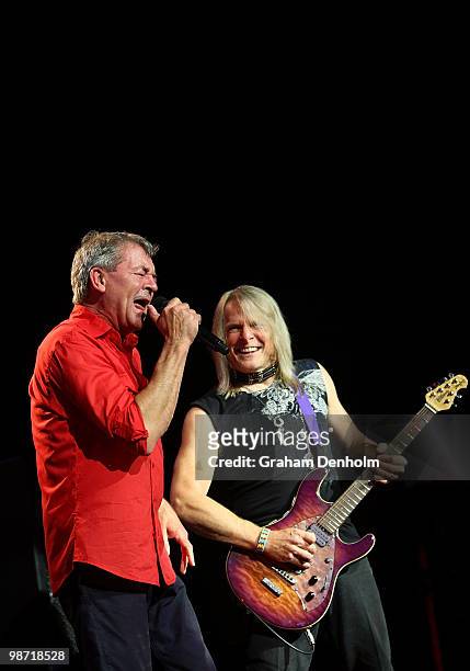 Ian Gillan and Steve Morse of Deep Purple perform on stage during their concert at the Sydney Entertainment Centre on April 28, 2010 in Sydney,...