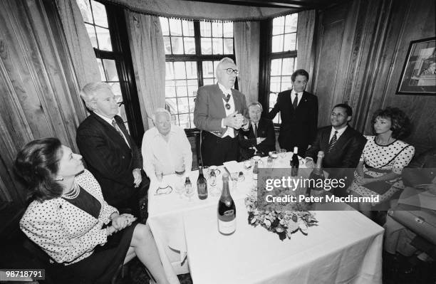 Celebrities at an award ceremony held at the Wig And Pen club, London, 23rd May 1990. Among the guests are comedian Ernie Wise , former Prime...