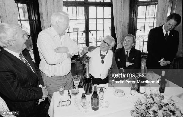 Celebrities at an award ceremony held at the Wig And Pen club, London, 23rd May 1990. Among the guests are comedian Ernie Wise , former Prime...