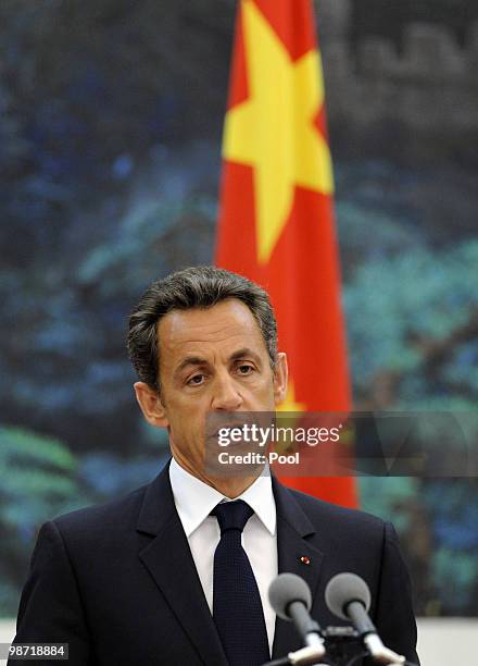 France's President Nicolas Sarkozy (during a press conference at the Great Hall of the People on April 28, 2010 in Beijing China. Mr Sarkozy and his...