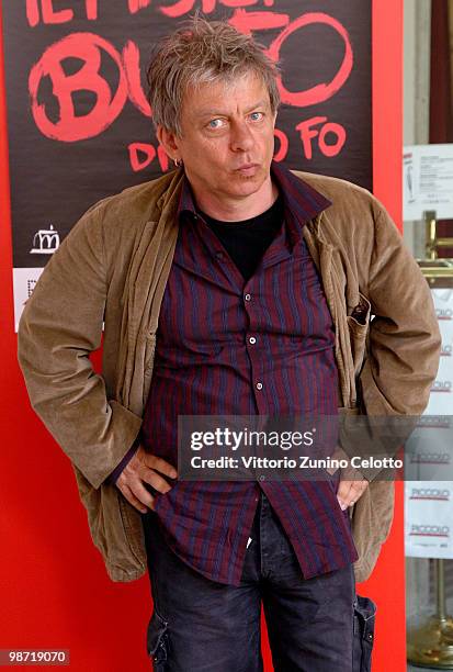 Actor Paolo Rossi attends 'Il Mistero Buffo' Press Conference held at Il Piccolo Teatro on April 28, 2010 in Milan, Italy.