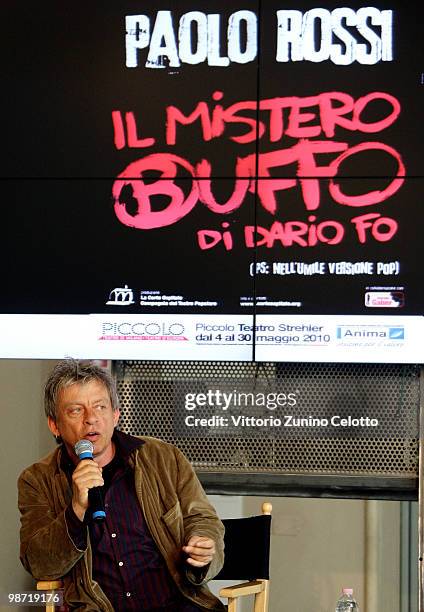 Actor Paolo Rossi attends 'Il Mistero Buffo' Press Conference held at Il Piccolo Teatro on April 28, 2010 in Milan, Italy.