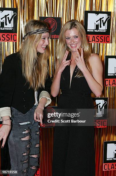 Actress Sophie Lowe and filmmakerGracie Otto arrive at the "MTV Classic: The Launch" music event at the Palace Theatre on April 28, 2010 in...