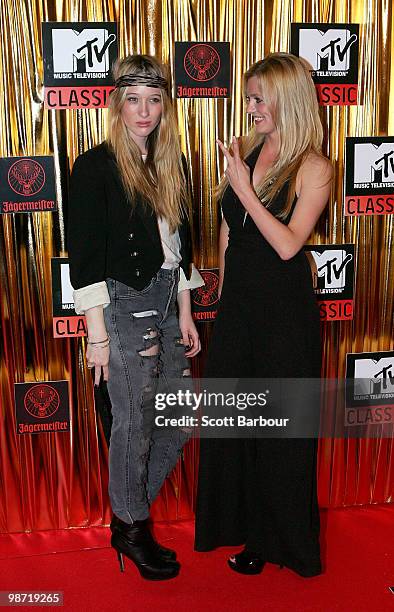 Actress Sophie Lowe and filmmakerGracie Otto arrive at the "MTV Classic: The Launch" music event at the Palace Theatre on April 28, 2010 in...